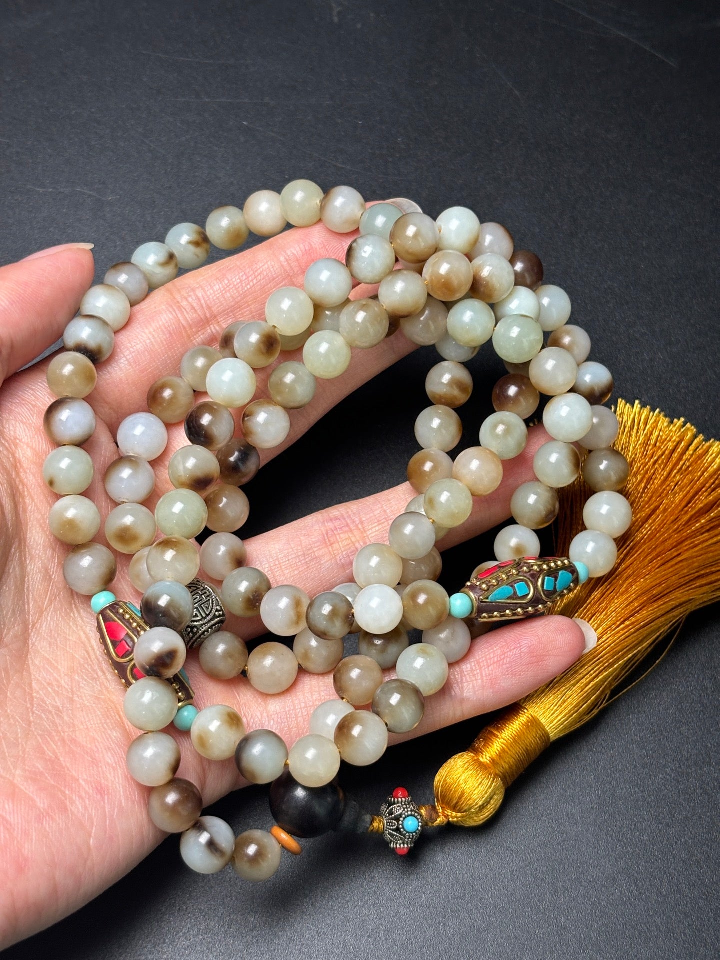 A0264 108 Bead Chinese Natural Hetian Jade Beads Necklace