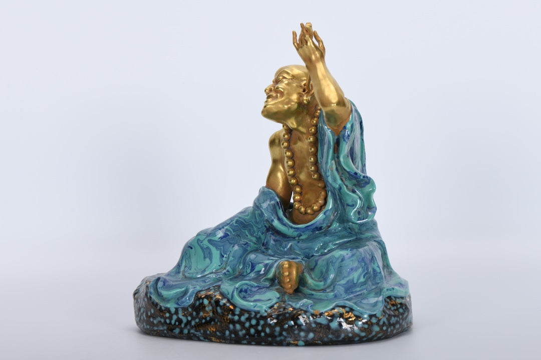 A0265 Chinese Gilt Gold Variable Glaze Arhat Porcelain Statue