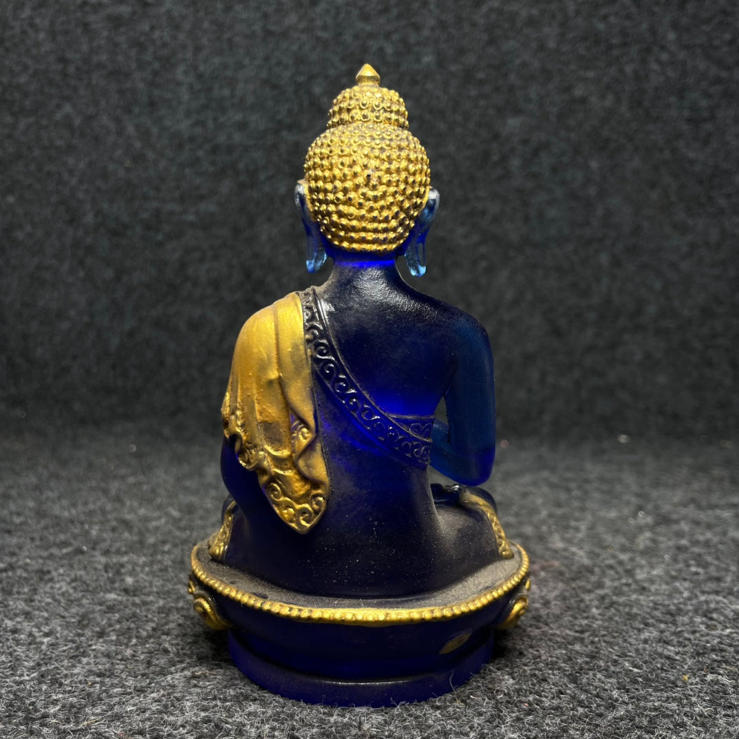 A0272 Old Chinese Gilt Gold Blue Peking Glass Buddha Statue