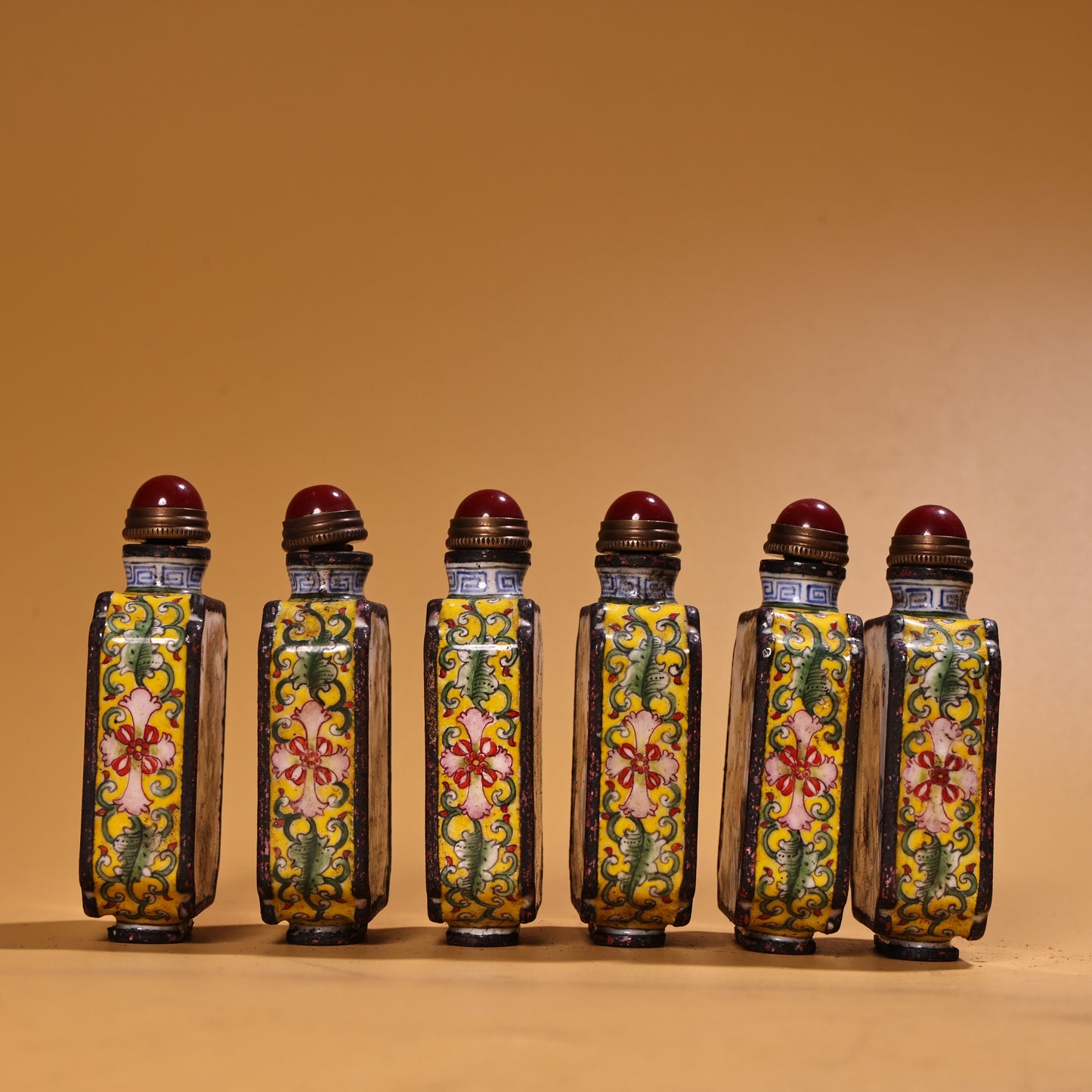 A0273 A Set Six Vintage Chinese Bronze Enamel 12 Zodiacs Design Snuff Bottle