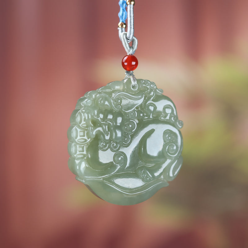 A0274 Chinese Natural Green Hetian Jade Carved Pixiu Pendant