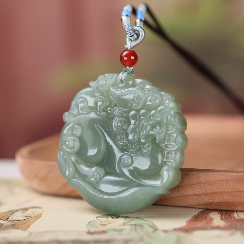 A0274 Chinese Natural Green Hetian Jade Carved Pixiu Pendant