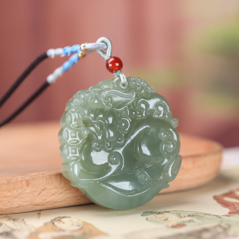 A0274 Chinese Natural Green Hetian Jade Carved Pixiu Pendant