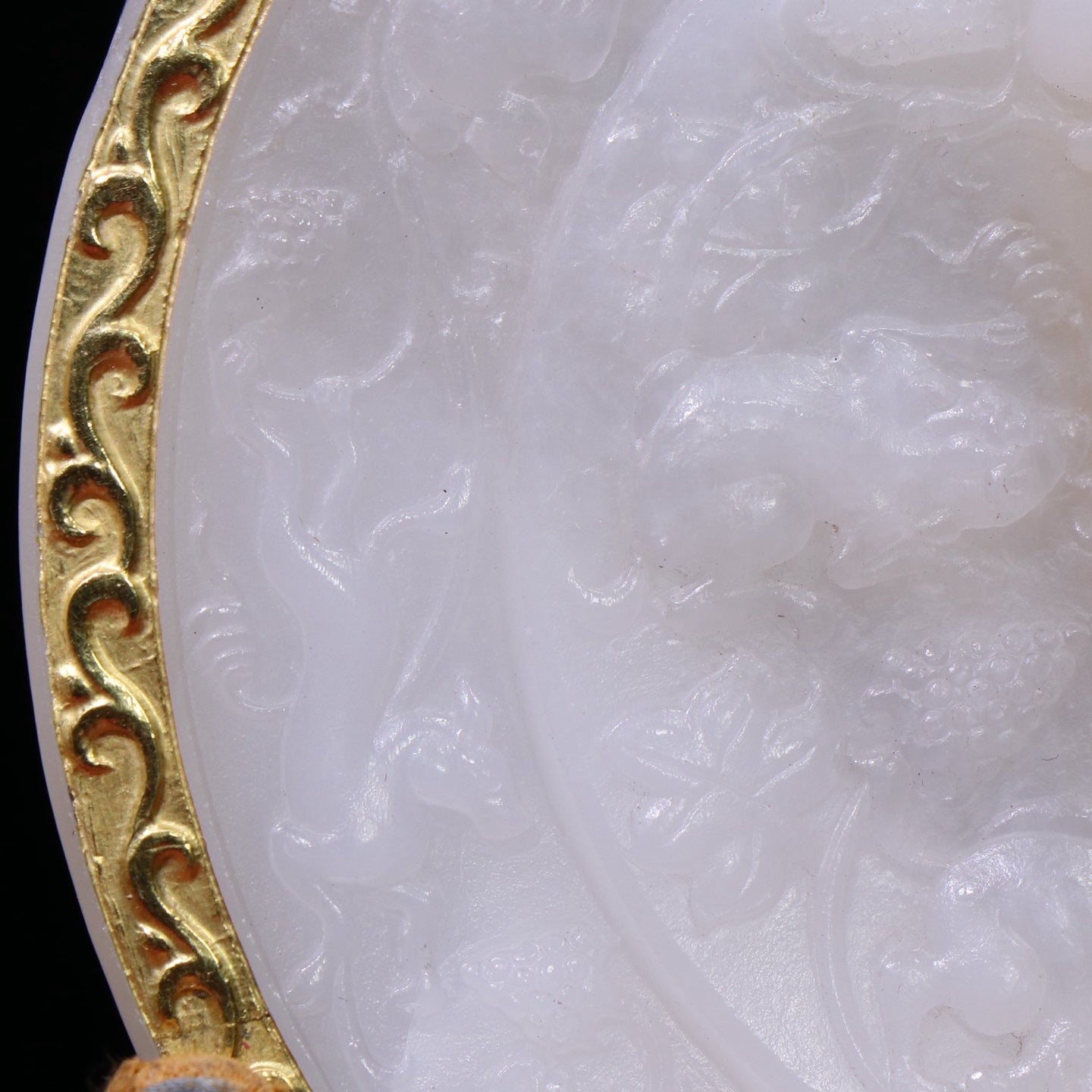 A0283 A Pair Chinese Gilt Gold-plated Silver White Hetian Jade Mirror