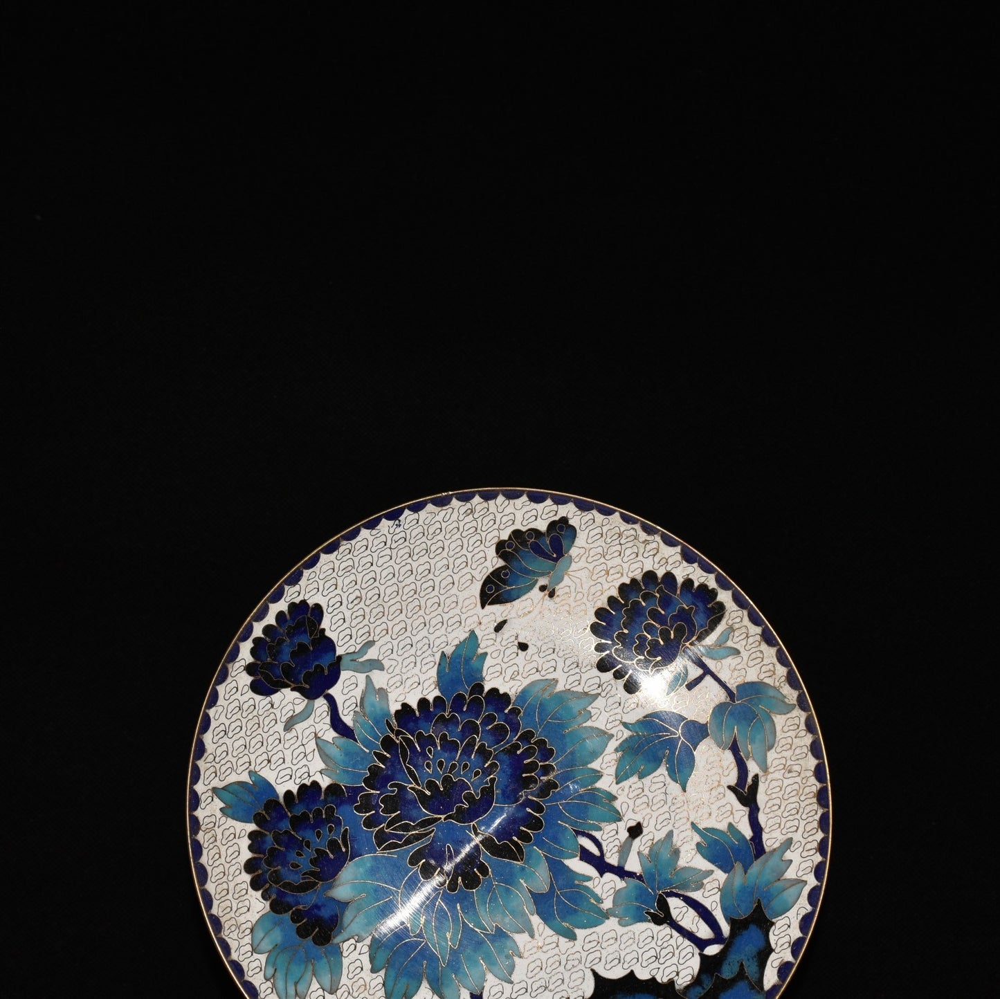 A0290 Old Chinese Gilt Edge Copper Cloisonne Flower Design Plate