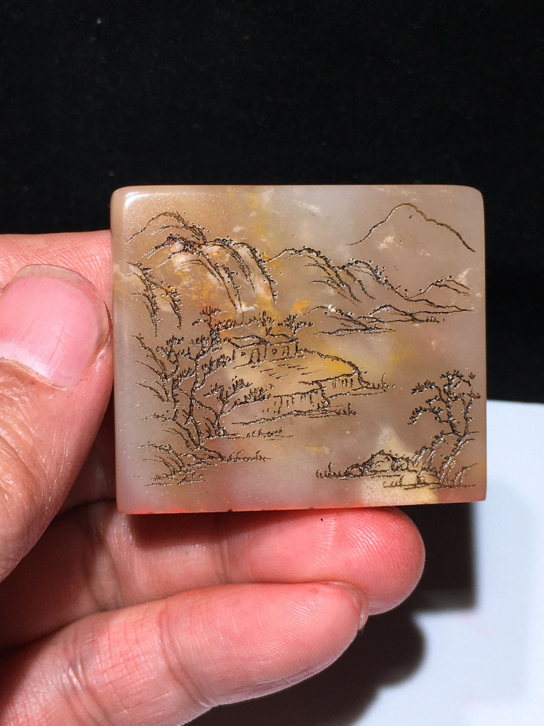 A0291 Vintage Chinese Shoushan Stone Mountain River Scene Seal