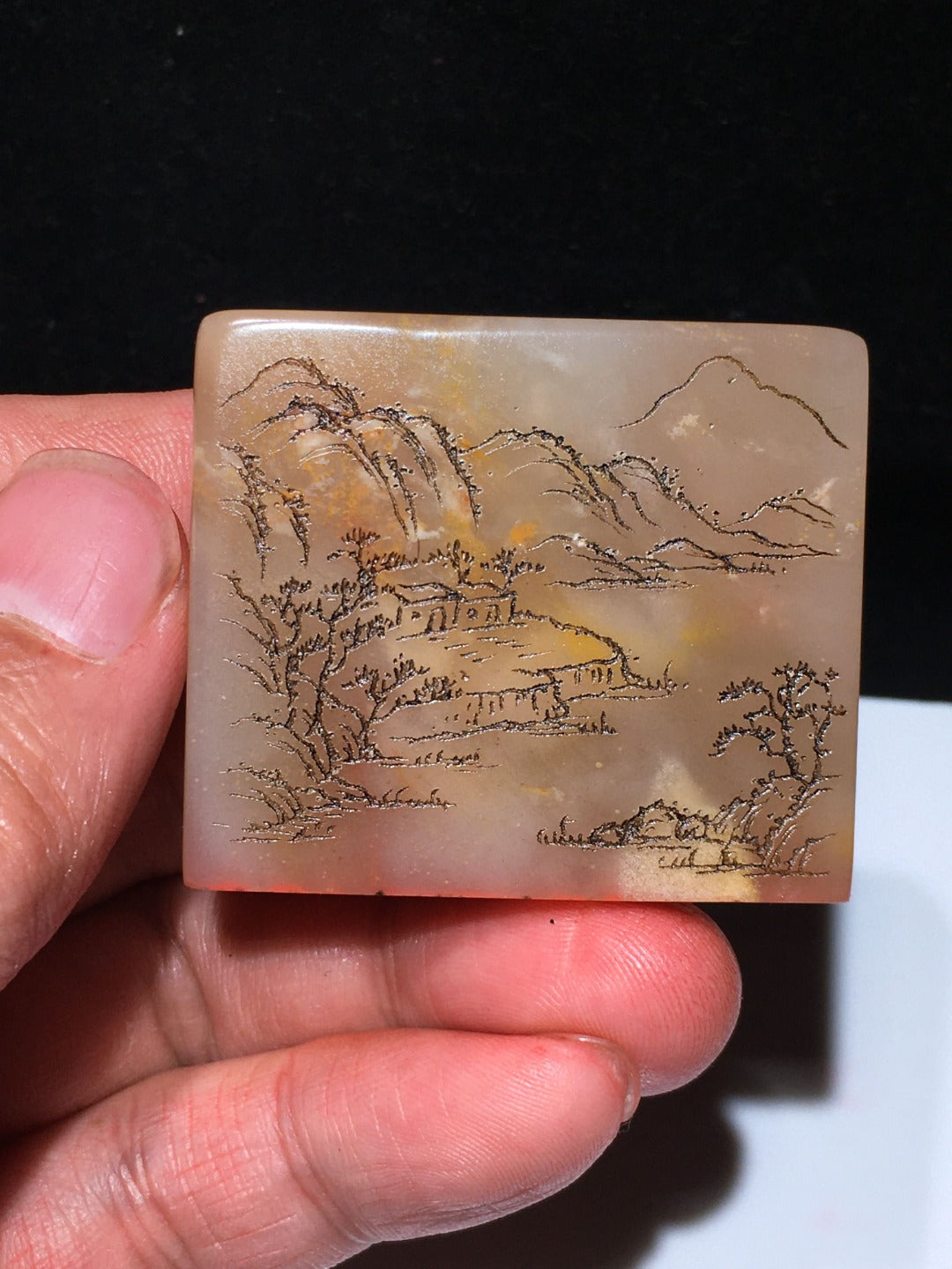 A0291 Vintage Chinese Shoushan Stone Mountain River Scene Seal