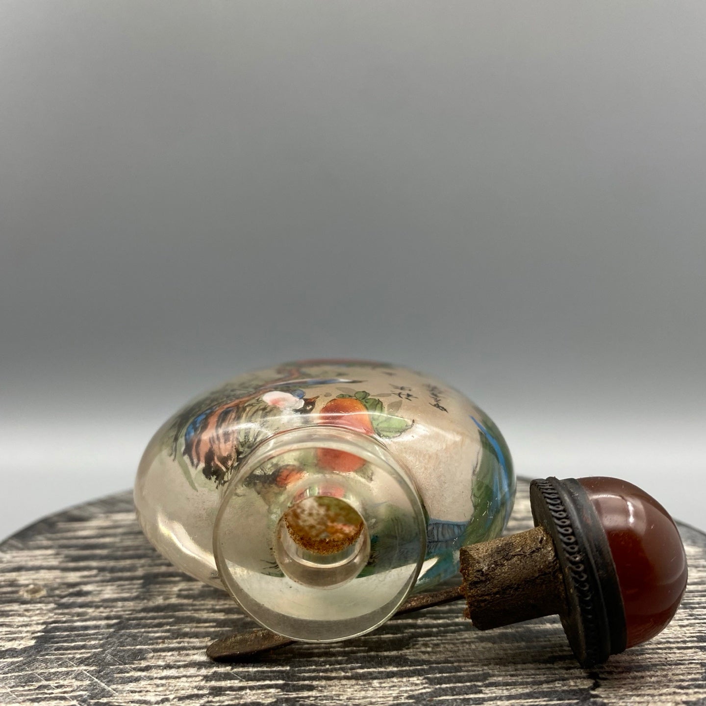 A0300 Old Chinese Peking Glass Inside Painting Flower Bird Design Snuff Bottle