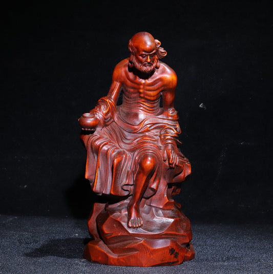 A0303 Chinese Boxwood Wood Carved Dharma Statue