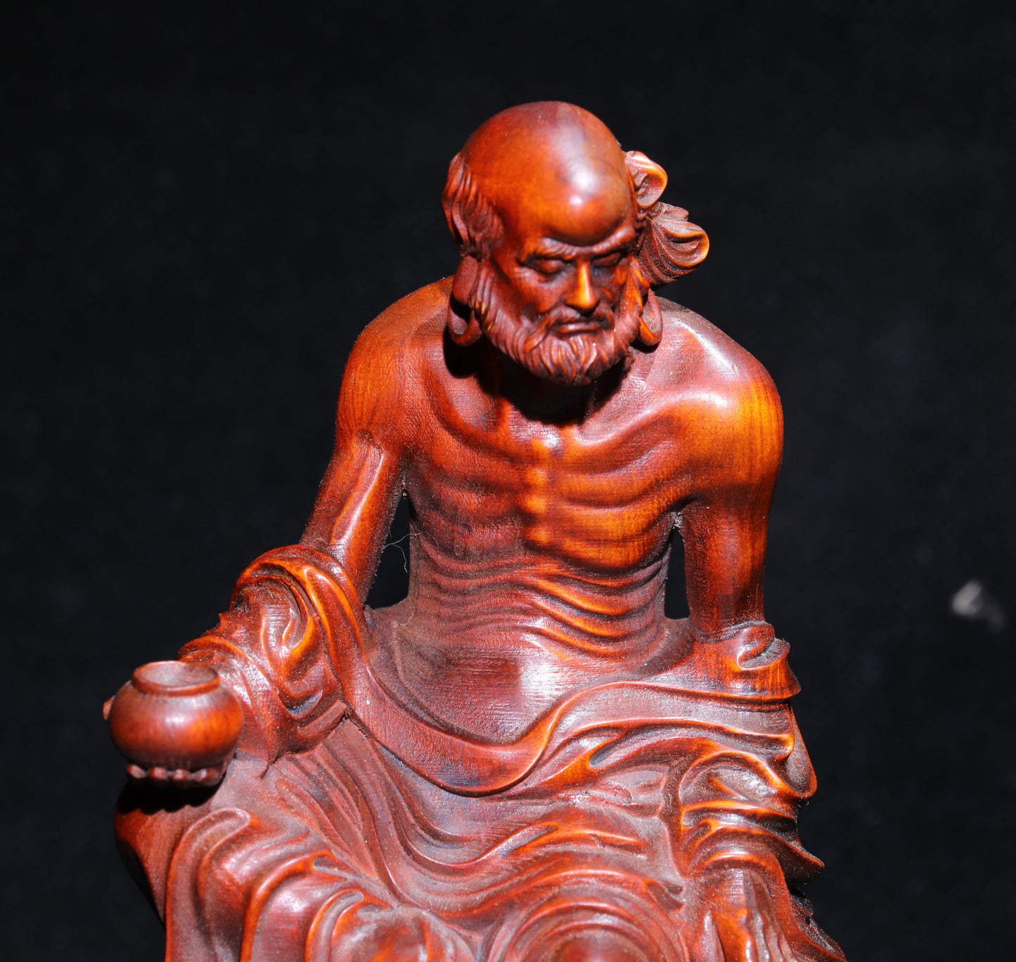 A0303 Chinese Boxwood Wood Carved Dharma Statue