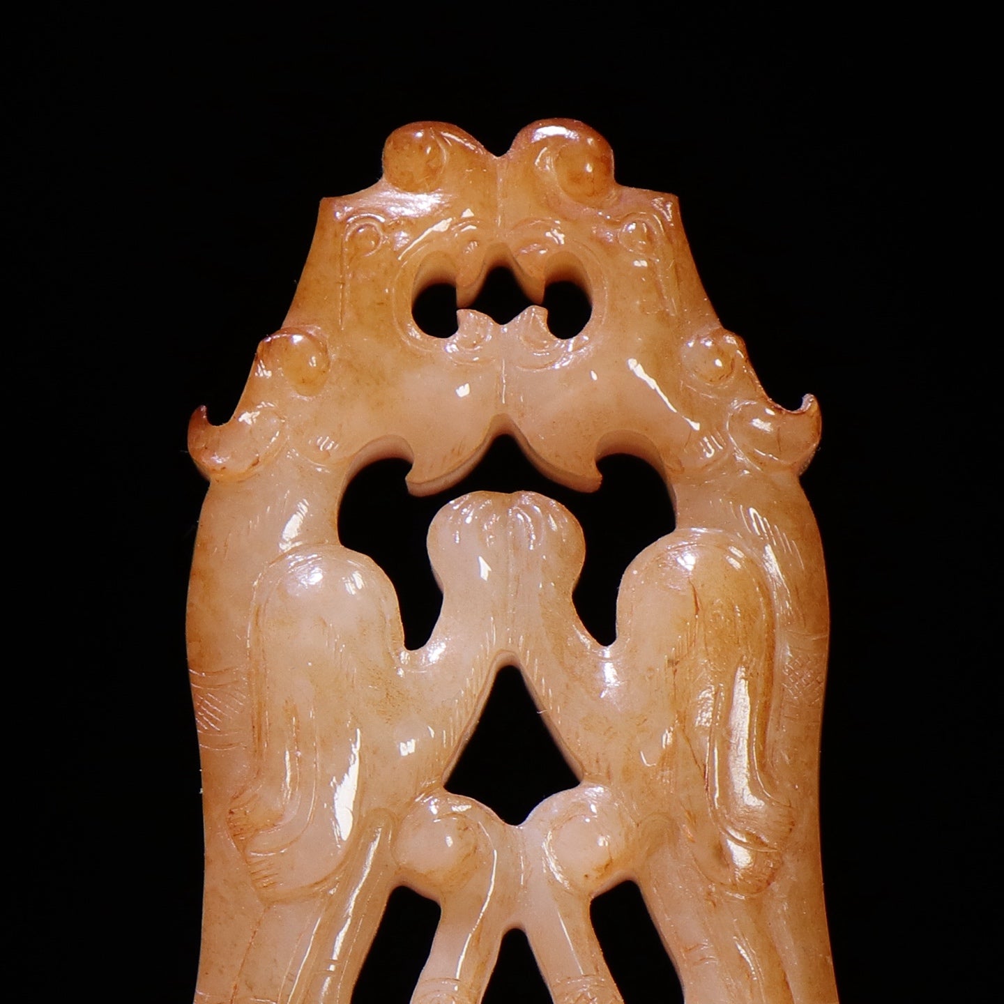 A0304 Vintage Chinese Hetian Jade Carved Double Dragon Pendant