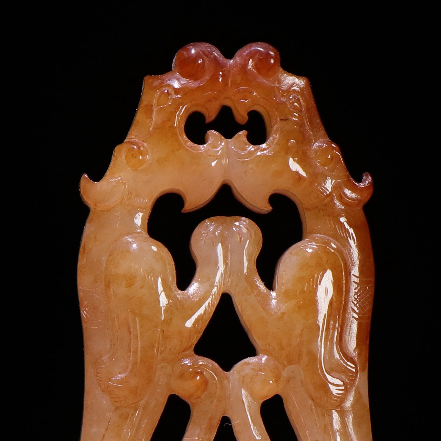 A0304 Vintage Chinese Hetian Jade Carved Double Dragon Pendant