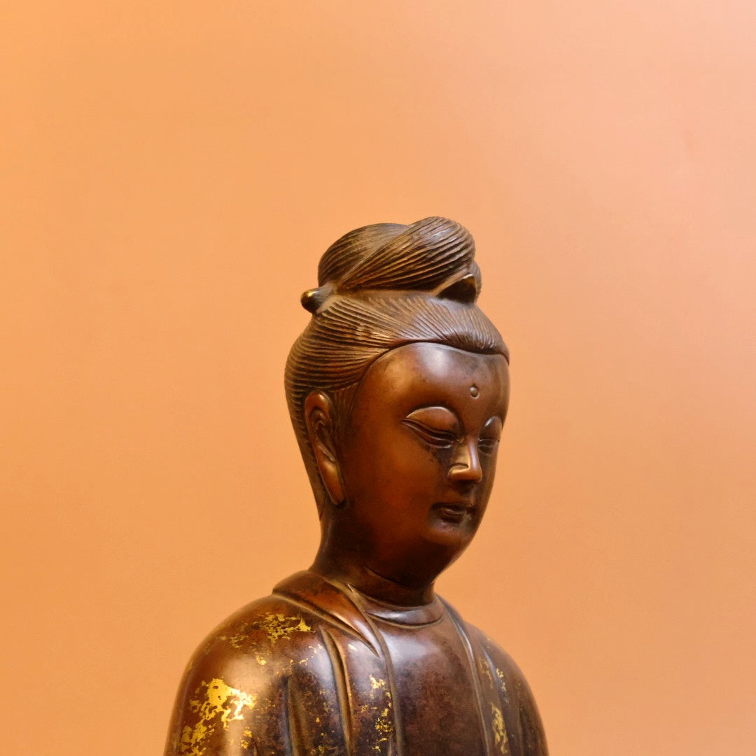 A0307 Vintage Chinese Gilt Gold Copper Kwan-yin Statue