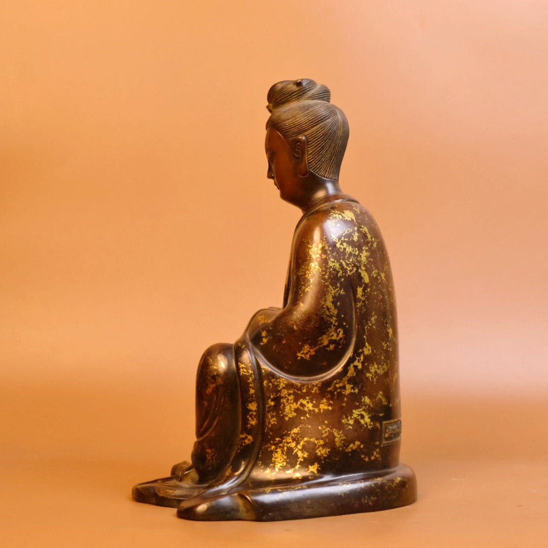 A0307 Vintage Chinese Gilt Gold Copper Kwan-yin Statue