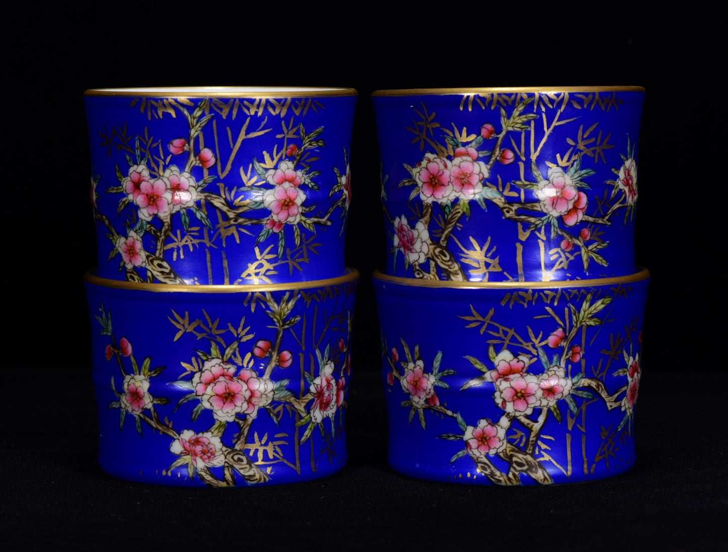 A0309 A Set Gilt Gold Blue Glaze Famille Rose Flower Bird Design Porcelain Teapot & Cups,Plate