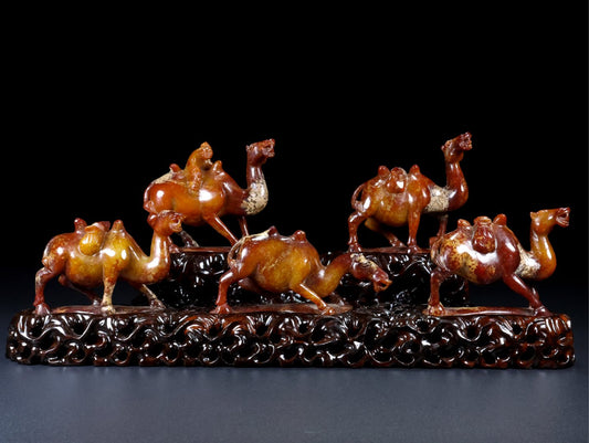 A0311 Five Vintage Chinese Hetian Jade Carved Camel Statues