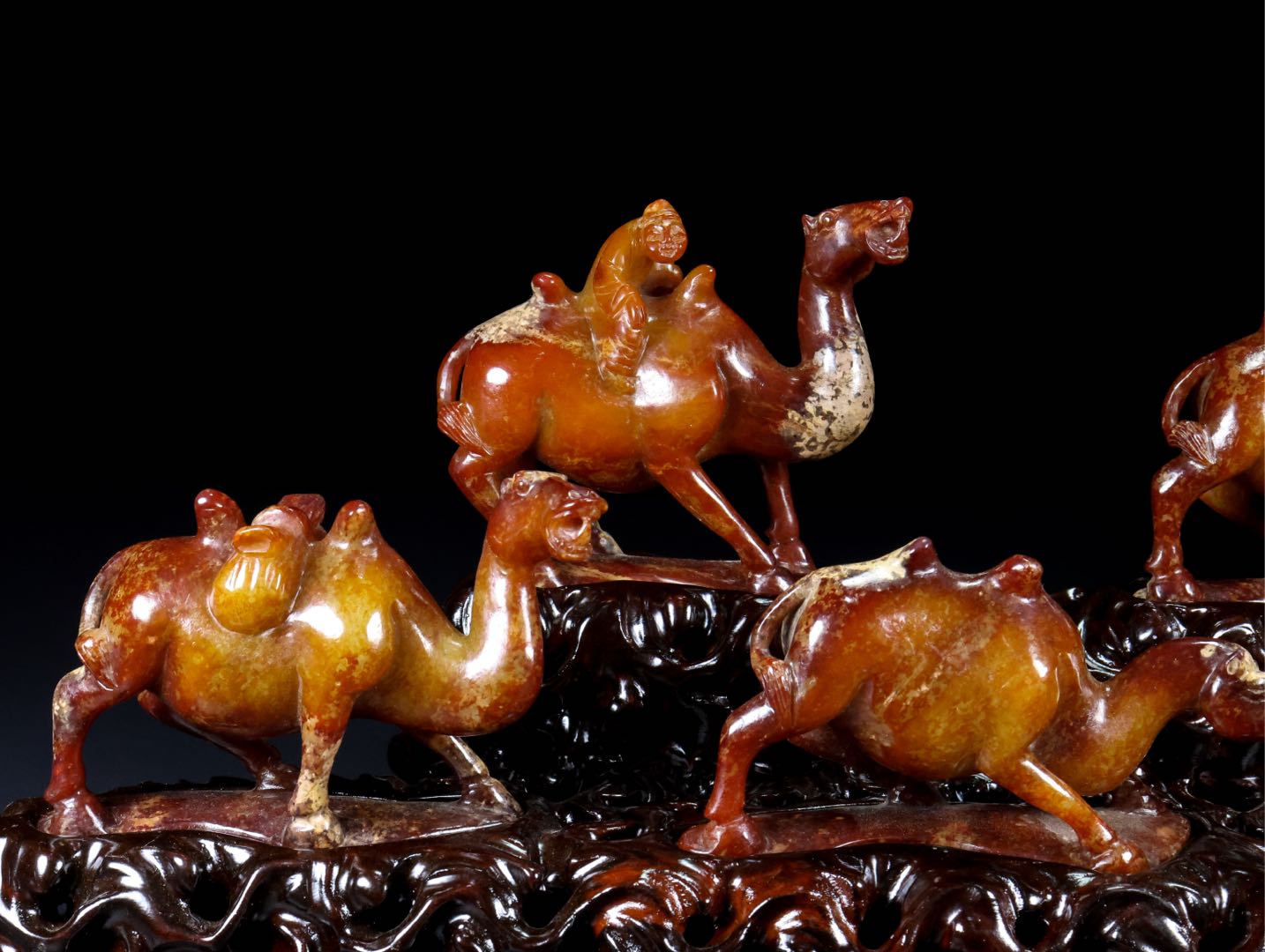 A0311 Five Vintage Chinese Hetian Jade Carved Camel Statues