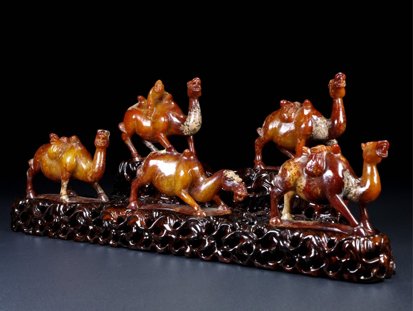 A0311 Five Vintage Chinese Hetian Jade Carved Camel Statues