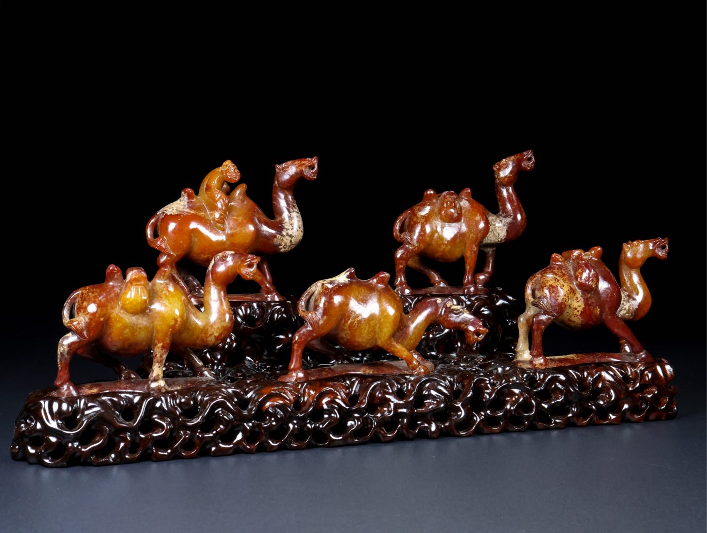 A0311 Five Vintage Chinese Hetian Jade Carved Camel Statues