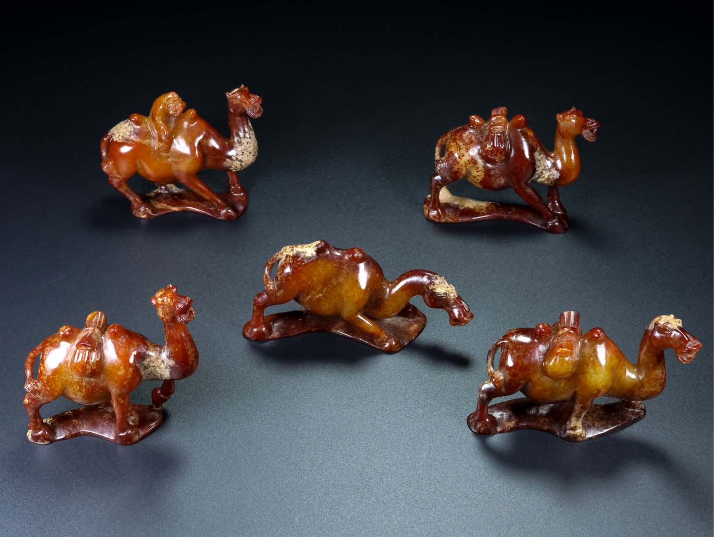 A0311 Five Vintage Chinese Hetian Jade Carved Camel Statues