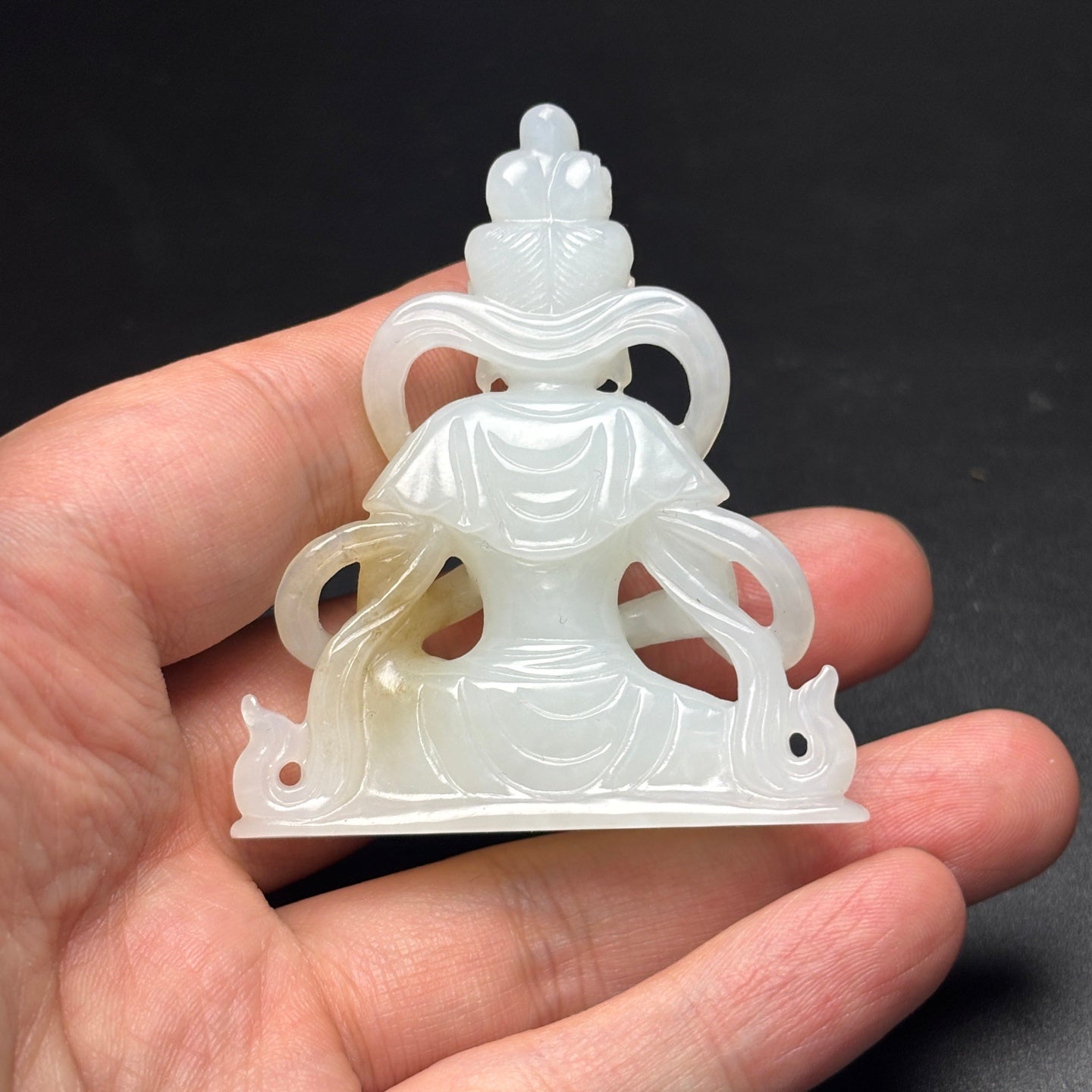 A0314 Chinese Natural Hetian Jade Carved Kwan-yin Statue