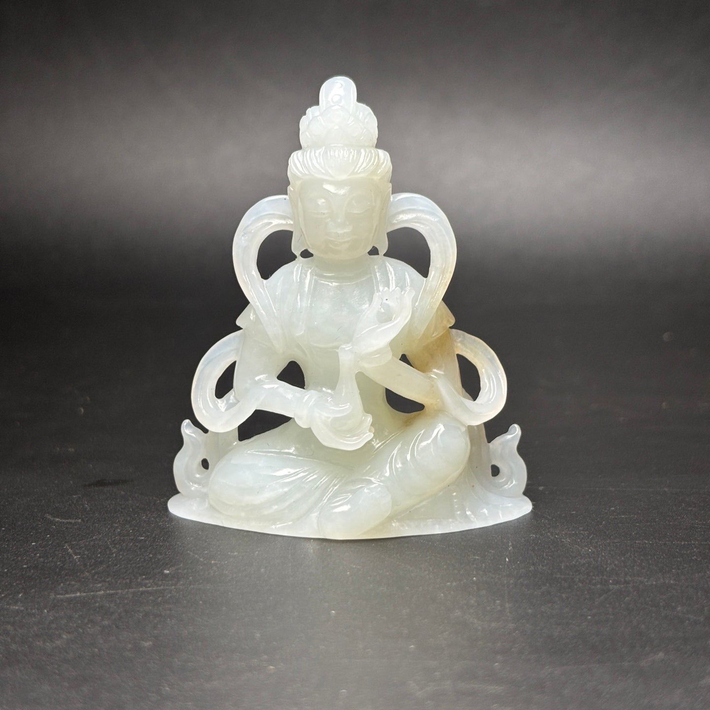 A0314 Chinese Natural Hetian Jade Carved Kwan-yin Statue