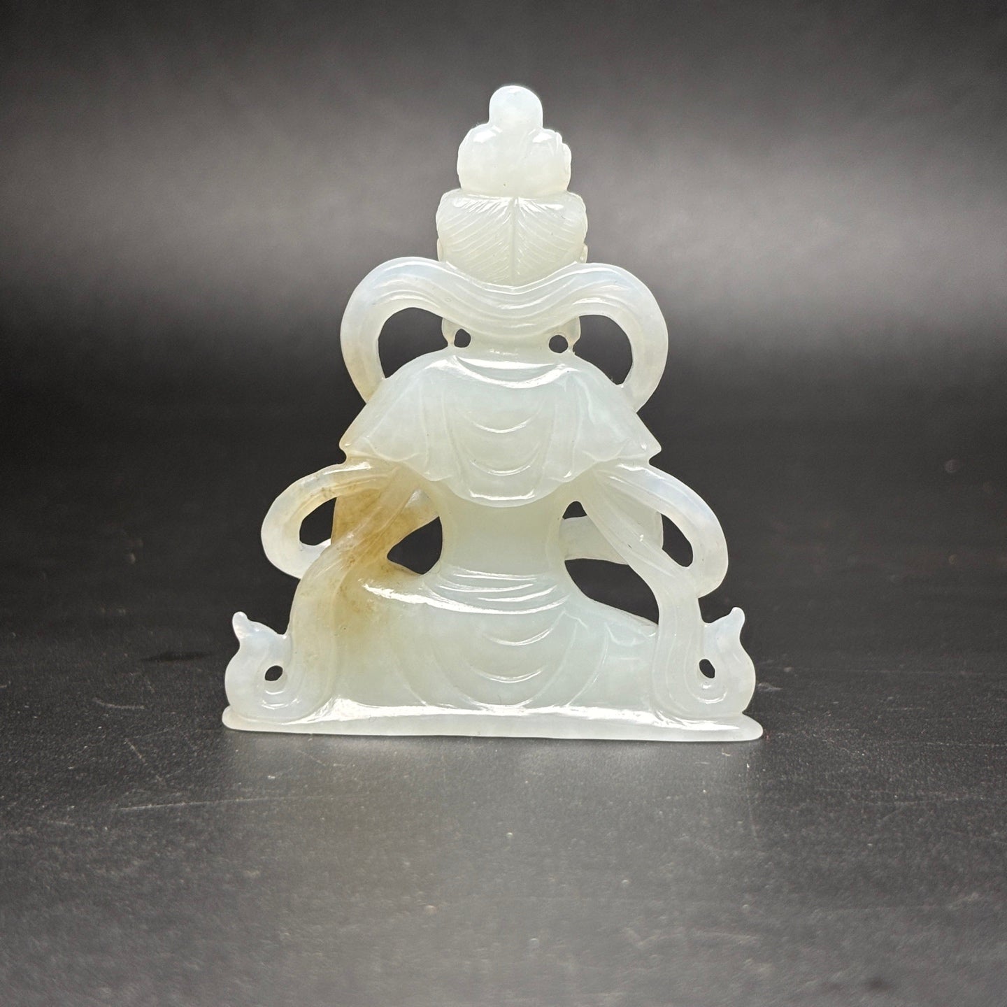 A0314 Chinese Natural Hetian Jade Carved Kwan-yin Statue