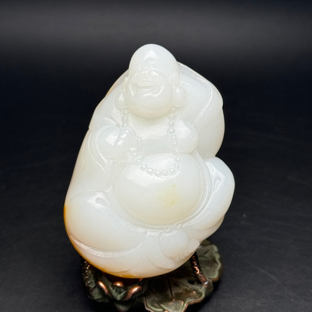 A0320 Chinese Natural Hetian Jade Carved Laughing Buddha Statue