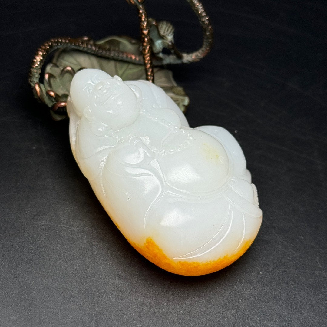 A0320 Chinese Natural Hetian Jade Carved Laughing Buddha Statue