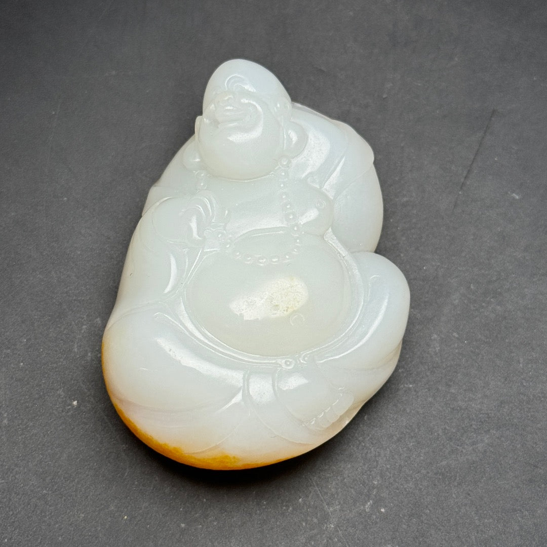 A0320 Chinese Natural Hetian Jade Carved Laughing Buddha Statue