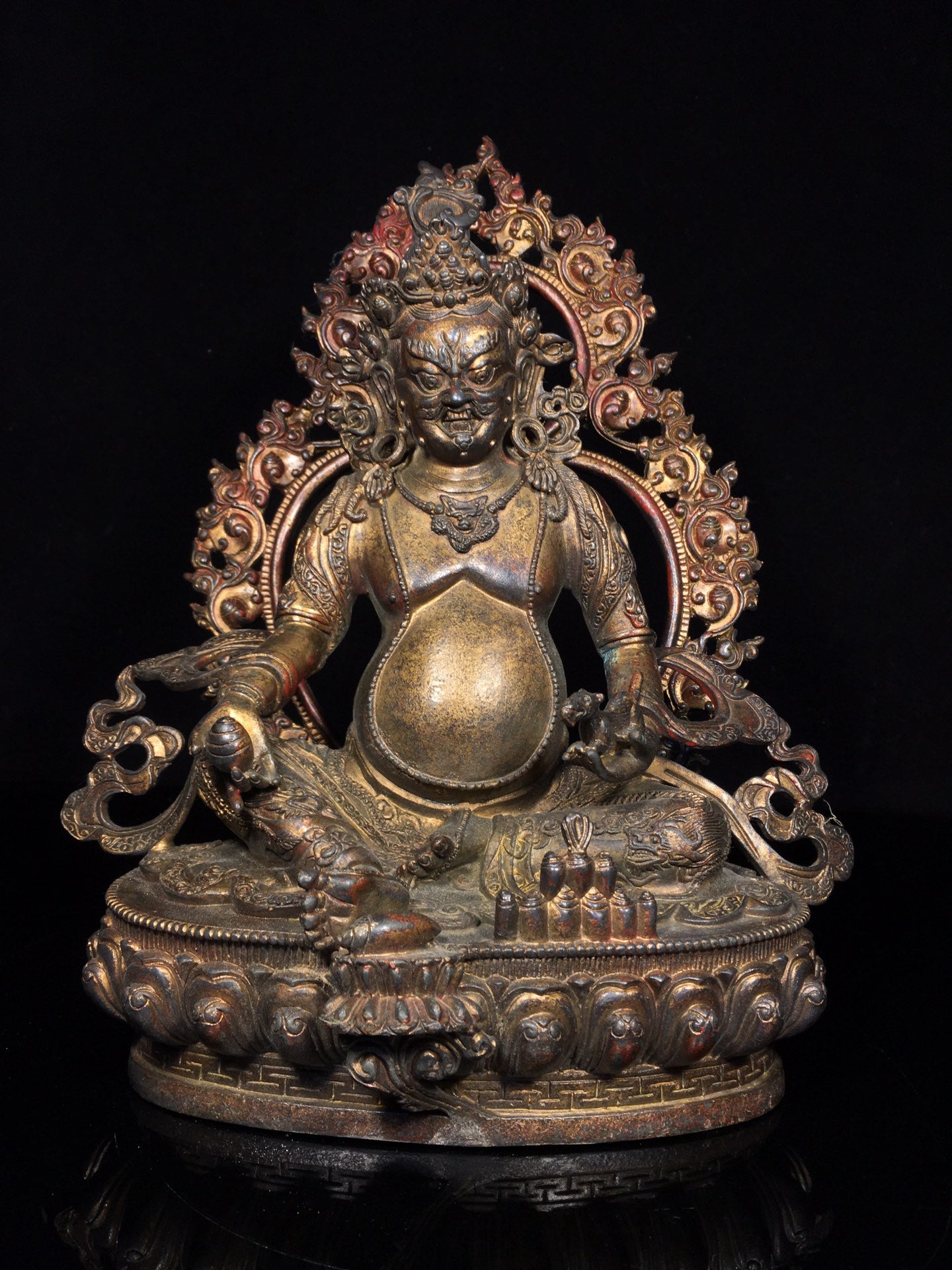 A0322 Vintage Tibetan Gilt Gold Bronze Yellow Jambhala Statue