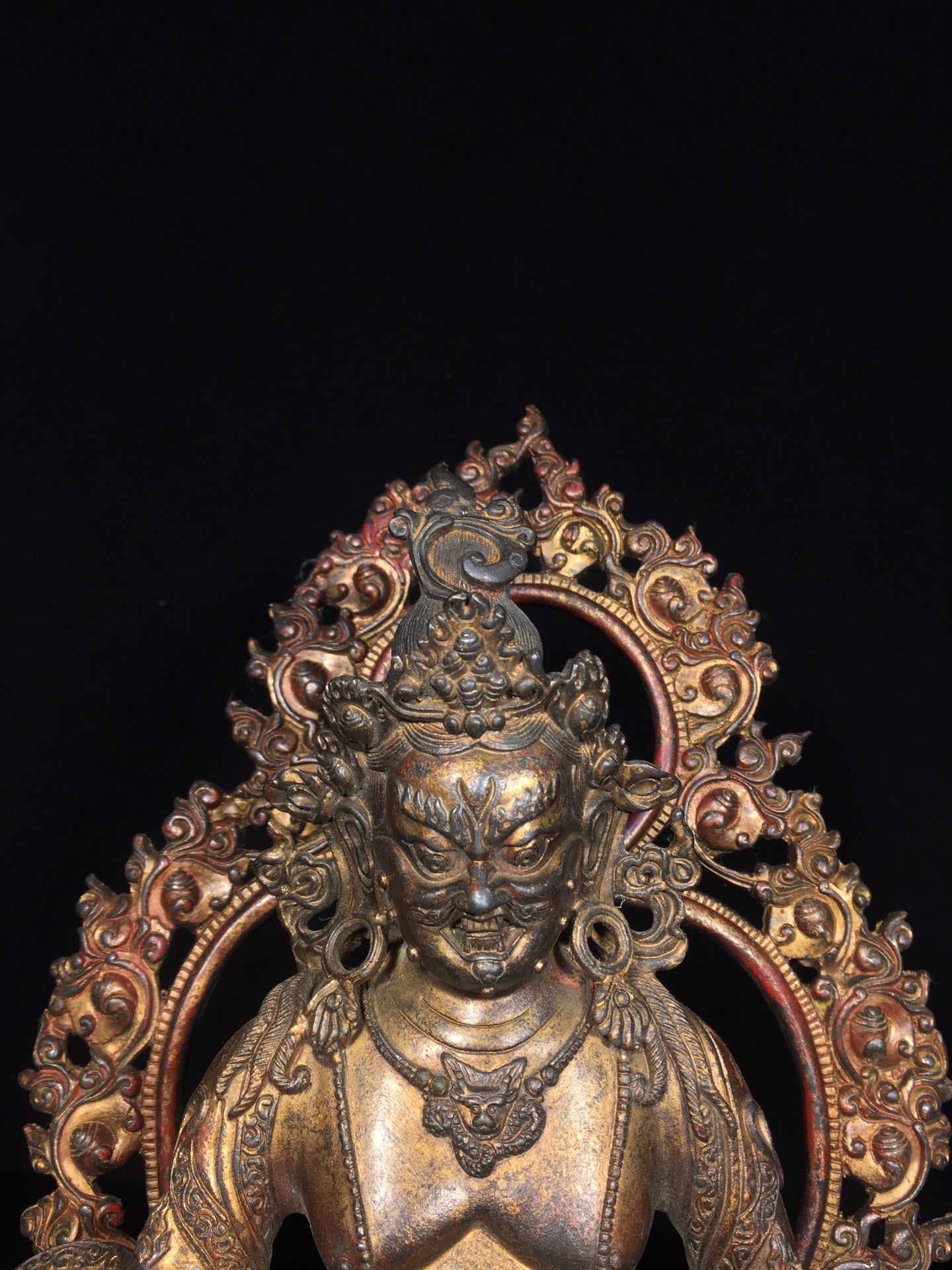 A0322 Vintage Tibetan Gilt Gold Bronze Yellow Jambhala Statue