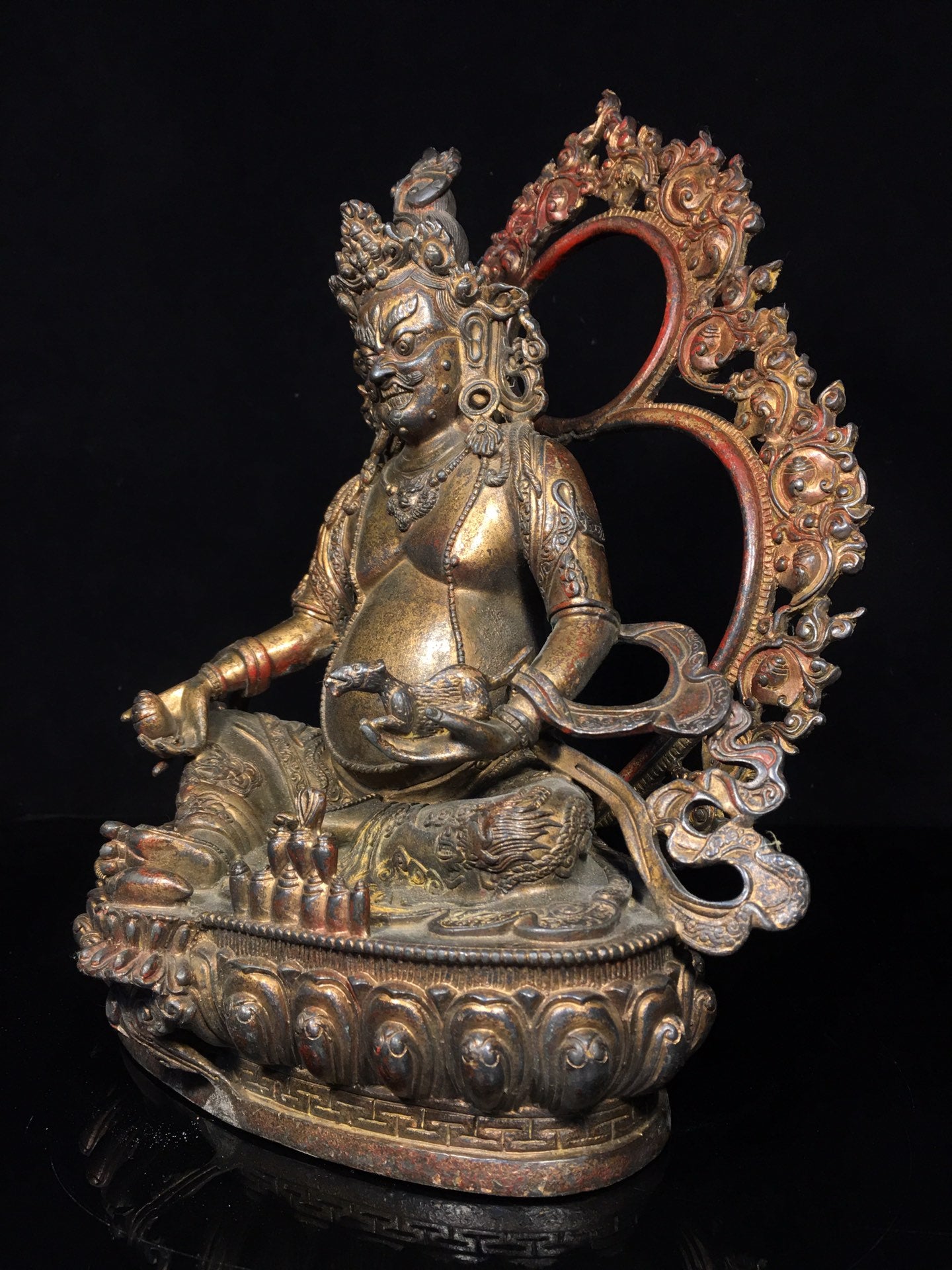 A0322 Vintage Tibetan Gilt Gold Bronze Yellow Jambhala Statue