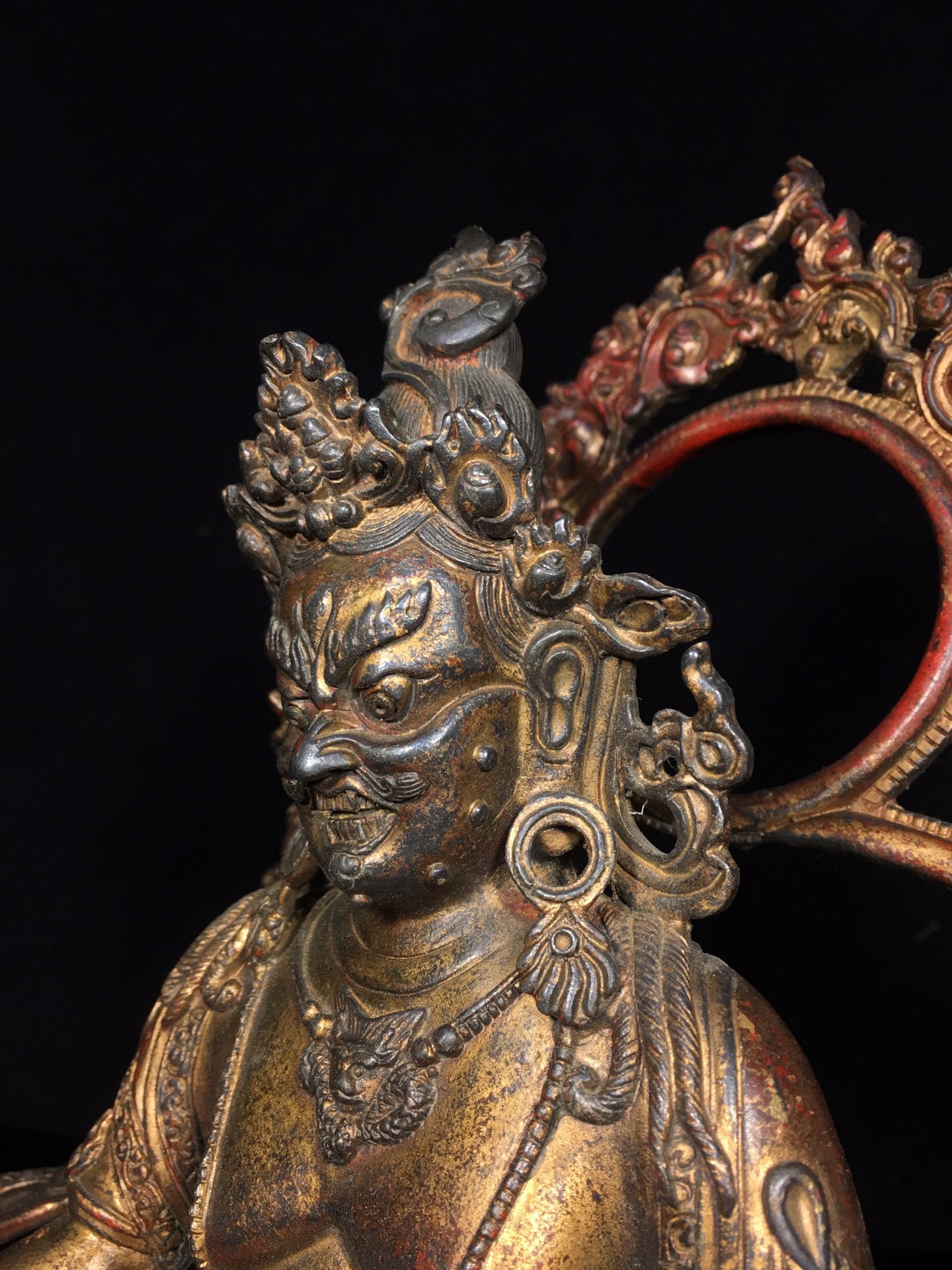 A0322 Vintage Tibetan Gilt Gold Bronze Yellow Jambhala Statue