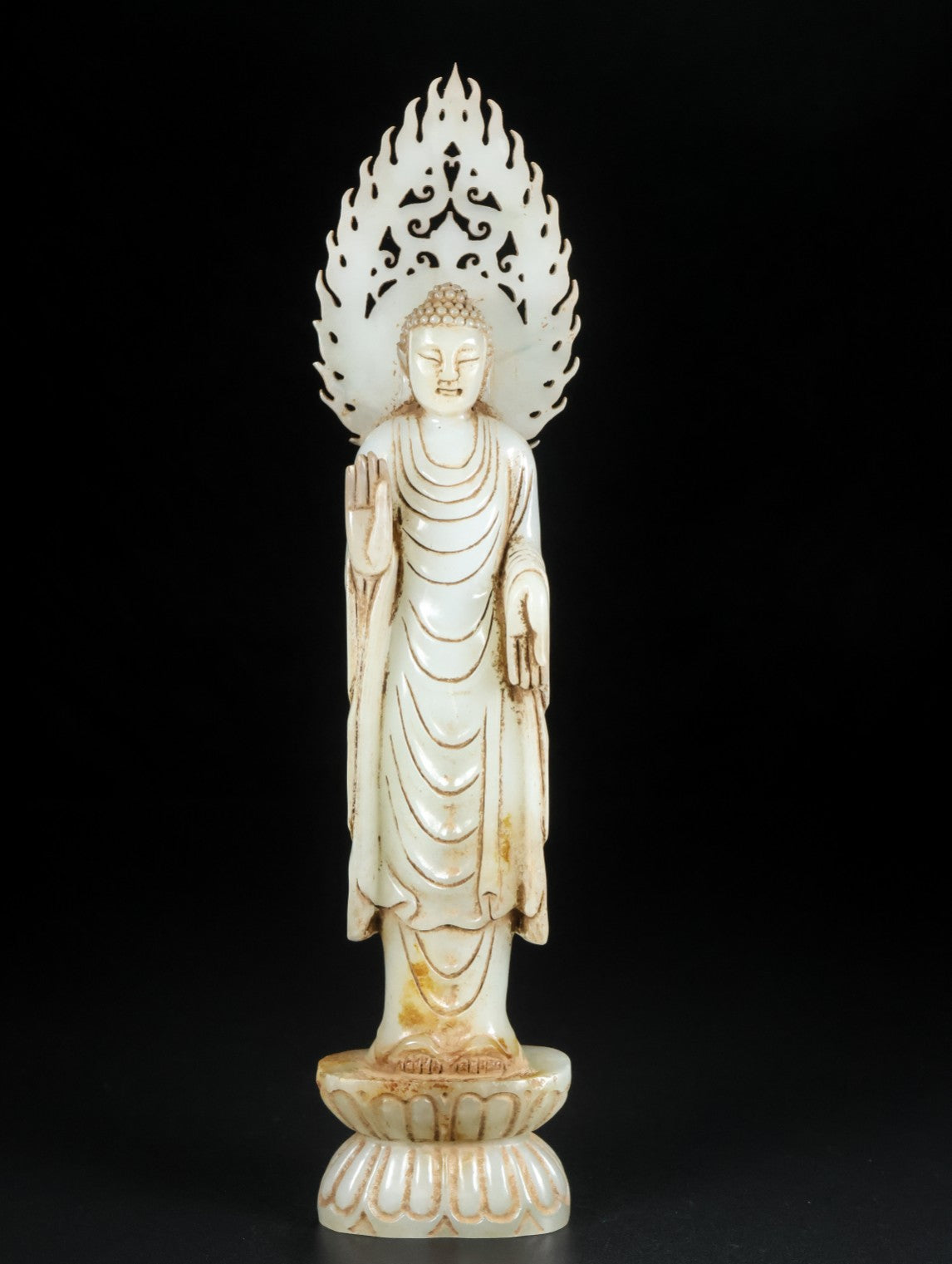 A0334 Vintage Chinese Hetian Jade Carved Kwan-yin Statue