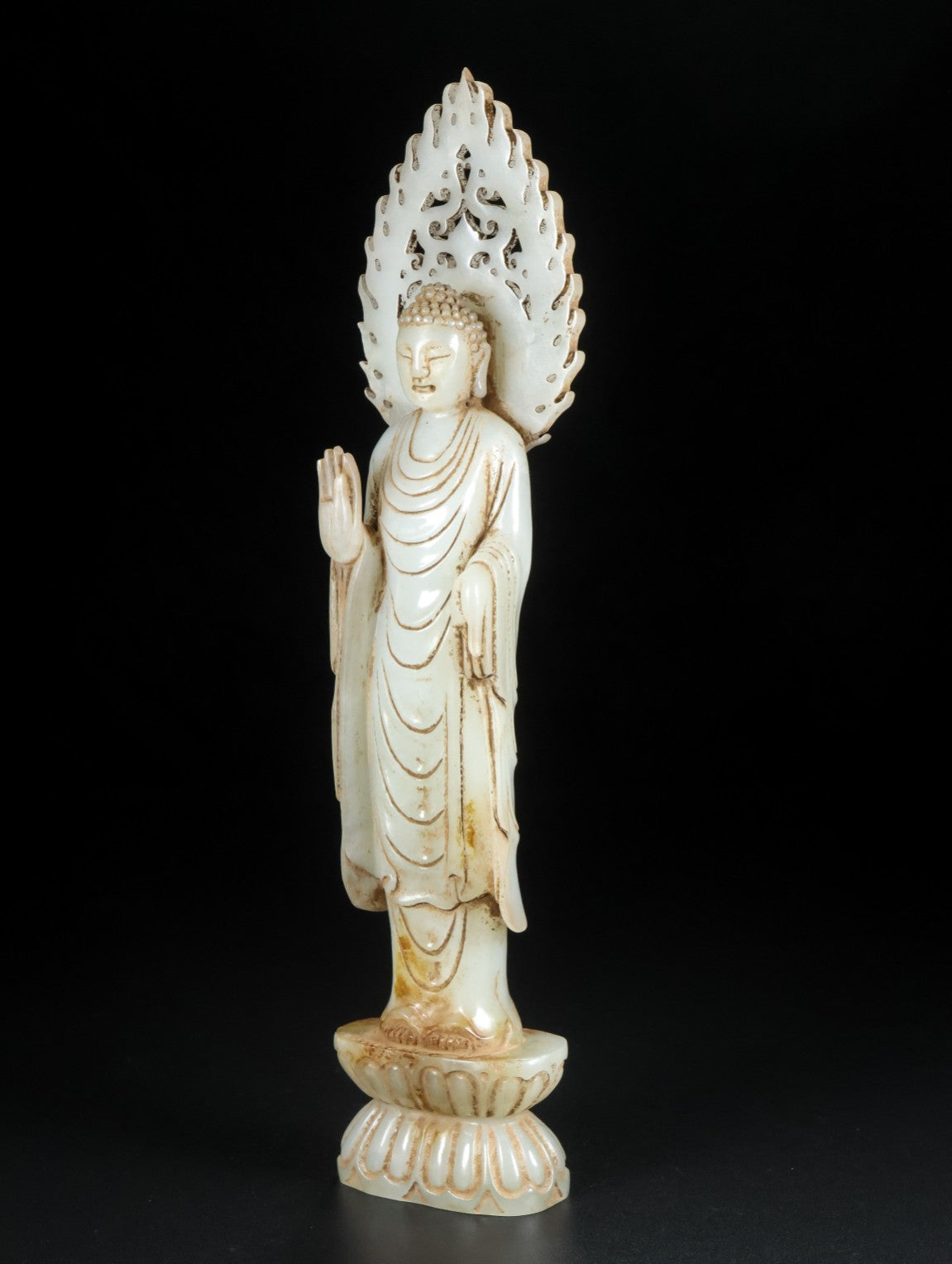 A0334 Vintage Chinese Hetian Jade Carved Kwan-yin Statue