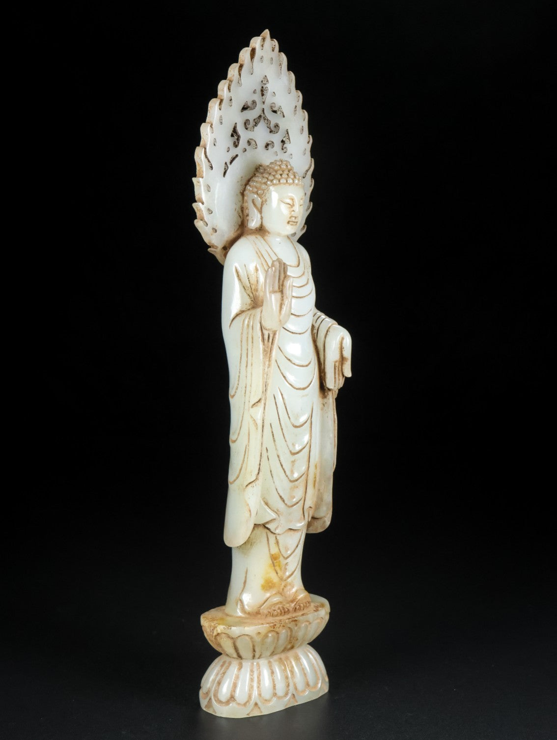 A0334 Vintage Chinese Hetian Jade Carved Kwan-yin Statue