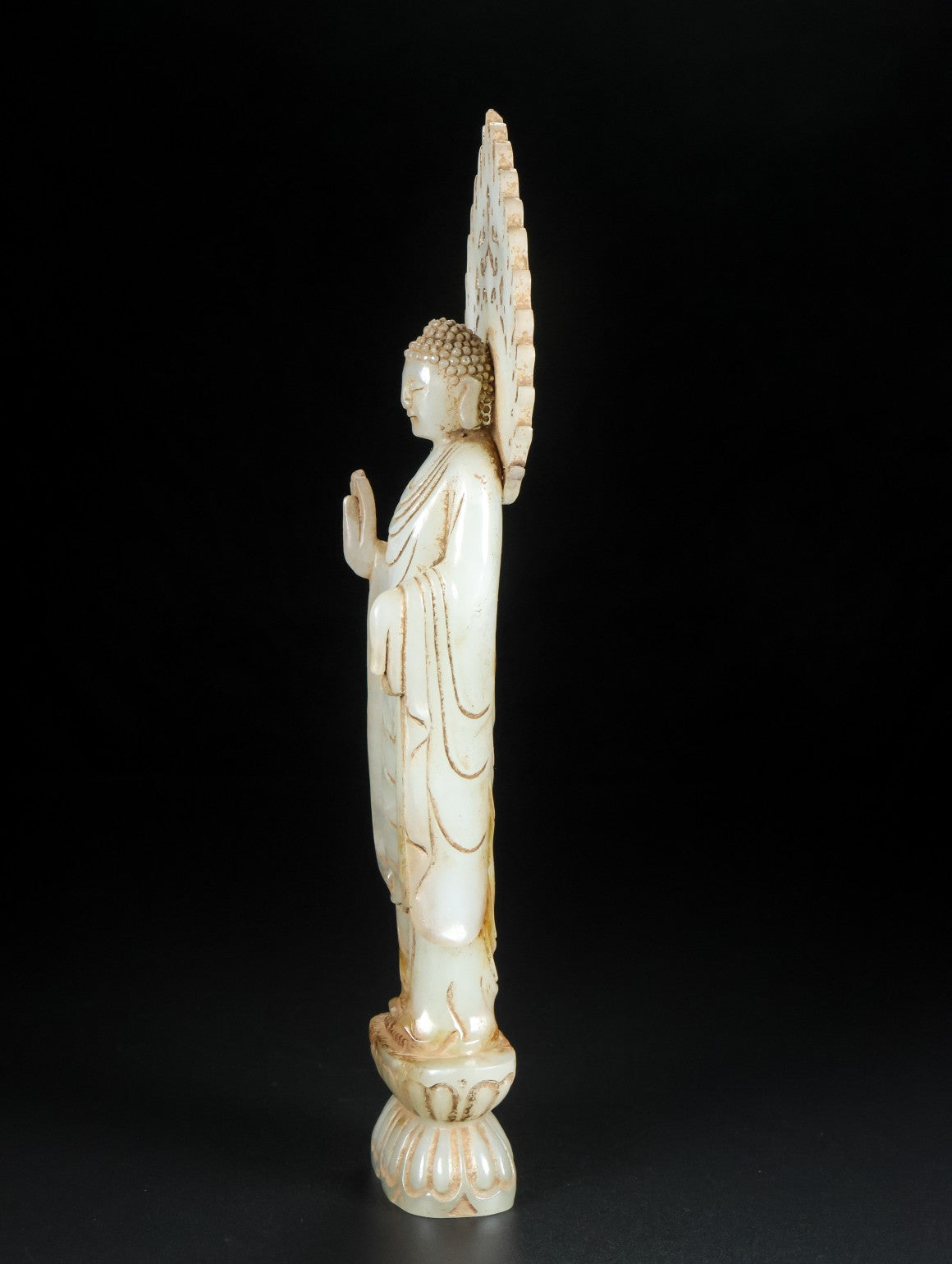 A0334 Vintage Chinese Hetian Jade Carved Kwan-yin Statue