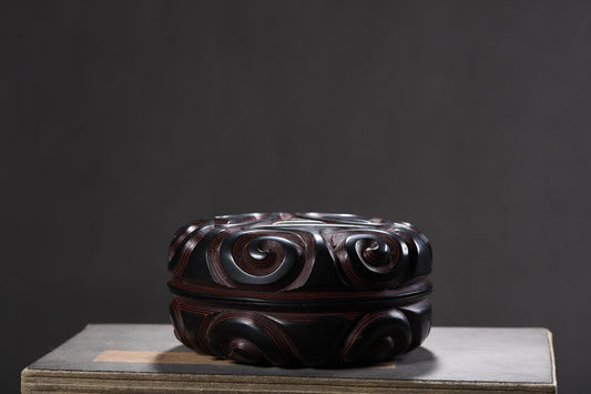 A0338 Old Chinese Black Lacquerware Low Relief Cloud Design Jewellery Box