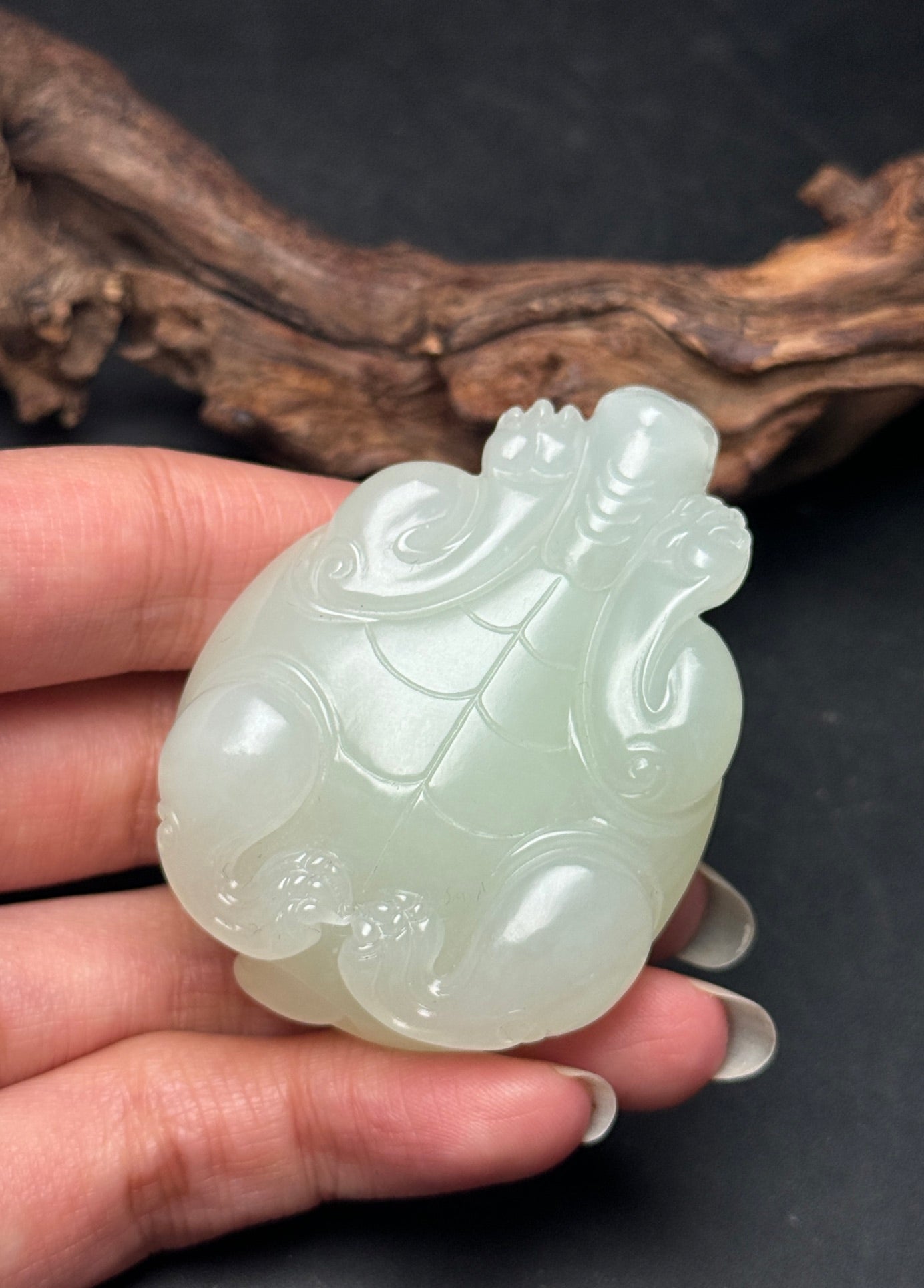 A0339 Chinese Natural Hetian Jade Carved Dragon Turtle Statue