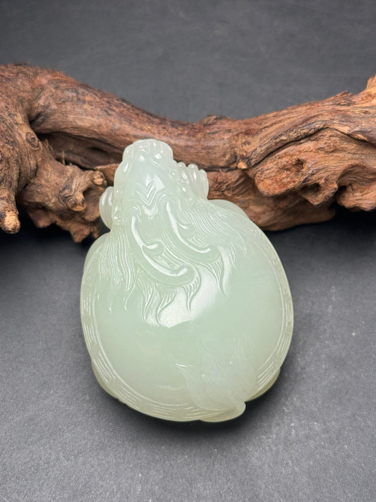 A0339 Chinese Natural Hetian Jade Carved Dragon Turtle Statue