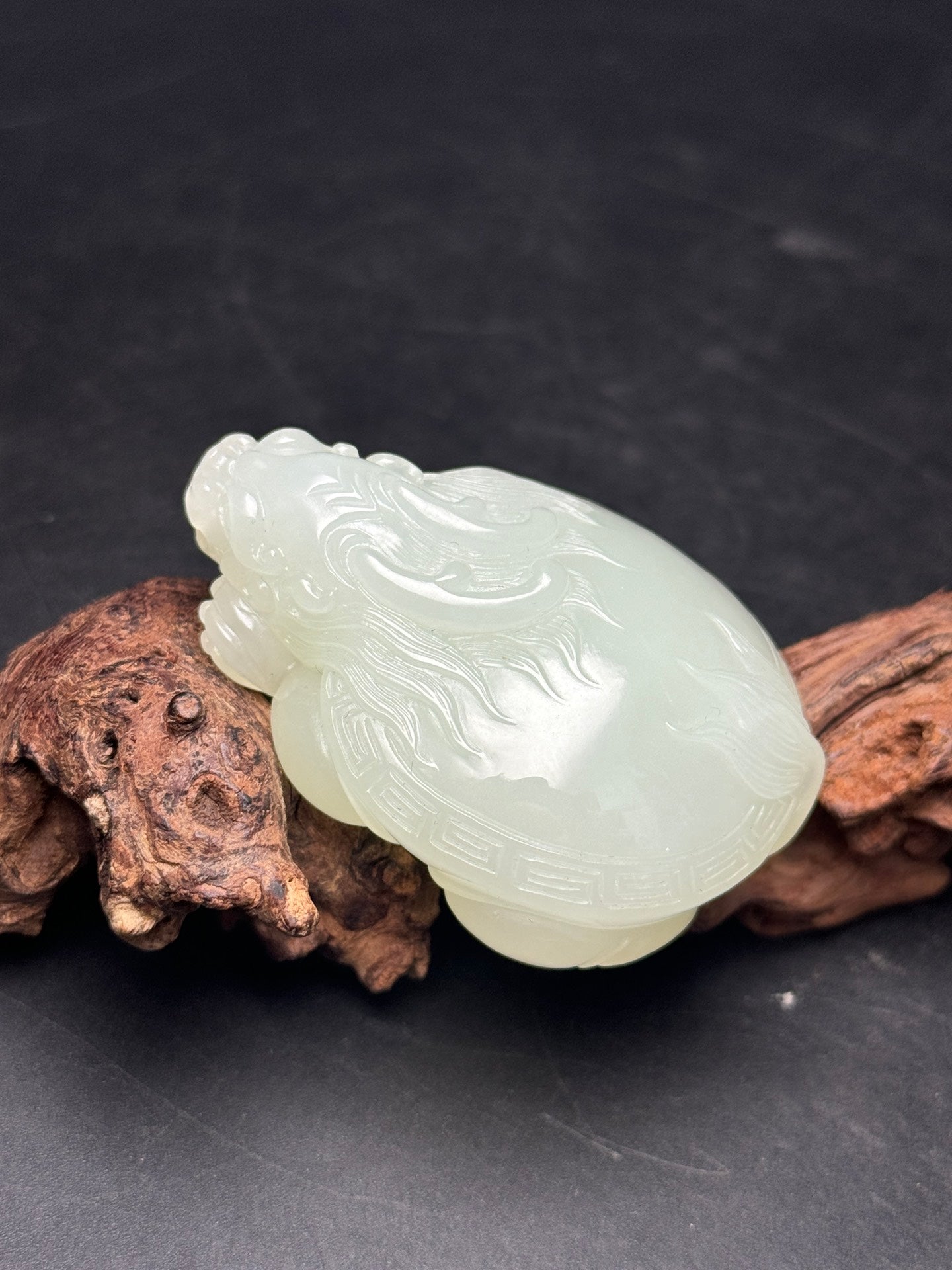 A0339 Chinese Natural Hetian Jade Carved Dragon Turtle Statue