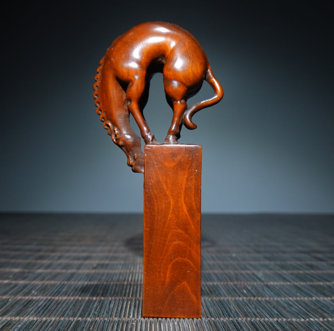 A0345 Chinese Boxwood Wood Carved Horse Seal