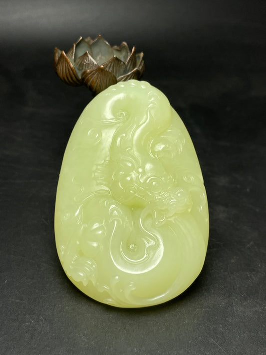 A0347 Superb Chinese Yellow Hetian Jade Carved Fortune Dragon Pendant