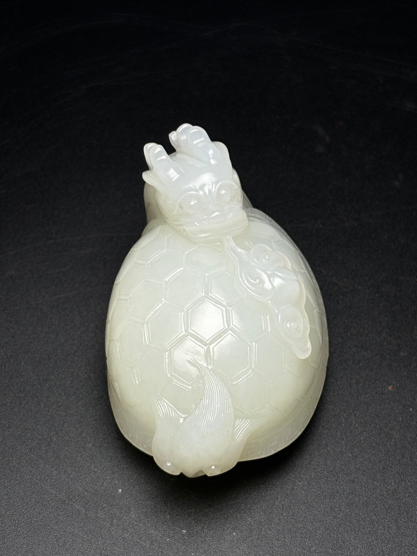 A0355 High Quality Chinese Natural White Hetian Jade Carved Dragon Turtle Statue