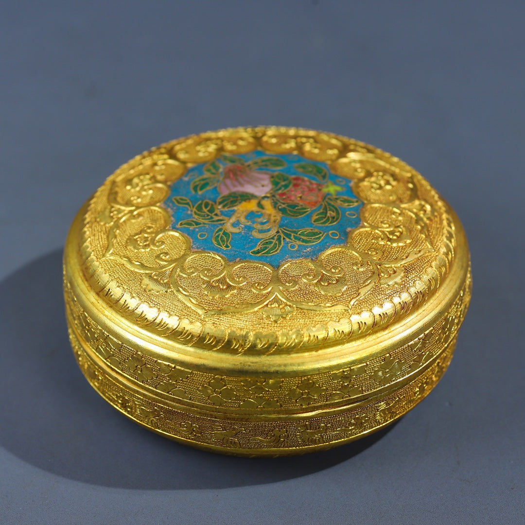 A0356 Vintage Chinese Gilt Gold Bronze Cloisonne Flower Design Jewellery Box