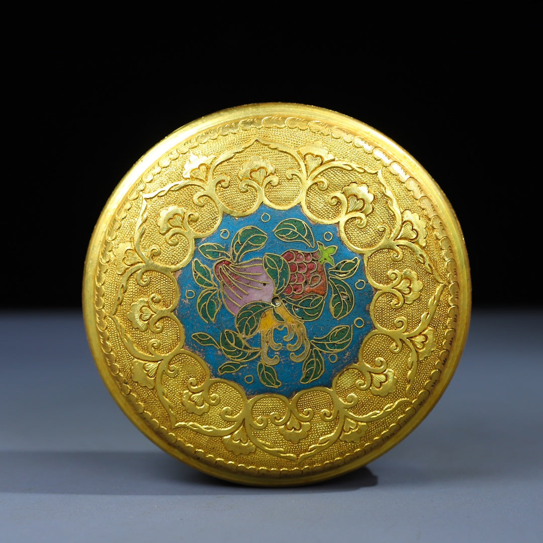 A0356 Vintage Chinese Gilt Gold Bronze Cloisonne Flower Design Jewellery Box