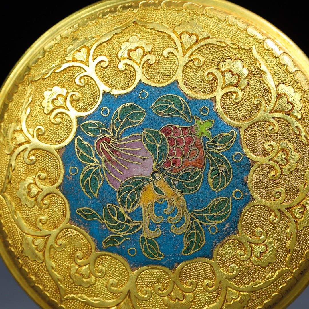 A0356 Vintage Chinese Gilt Gold Bronze Cloisonne Flower Design Jewellery Box