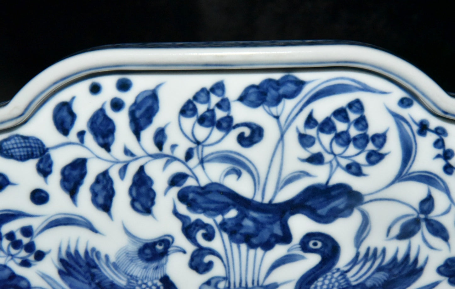 A0357 Chinese Blue And White Porcelain Lotus Flower & Mandarin Duck Design Plate