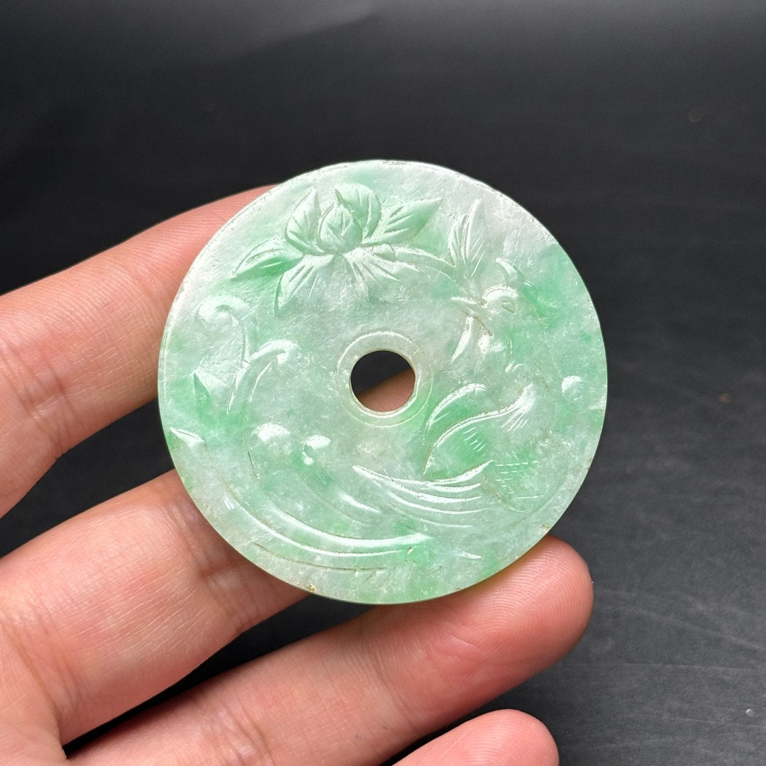 A0360 Natural Green Jadeite Phoenix Design Pendant